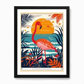 Greater Flamingo Rio Lagartos Yucatan Mexico Tropical Illustration 5 Poster Art Print