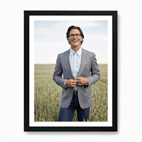 Businessman Smartly Dressed In A Grey Suit With Crisp Button Down Shirt And Jeans Stands Confident Art Print