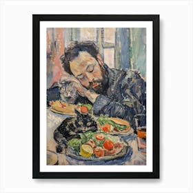 Portrait Of A Man With Cats Eating A Burrito Poster