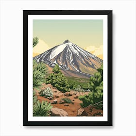 Mount Teide Spain Color Line Drawing (7) Art Print