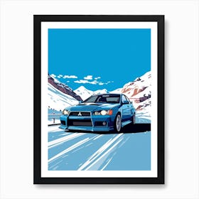 A Mitsubishi Lancer Evolution In The Route Des Grandes Alpes Illustration 4 Art Print