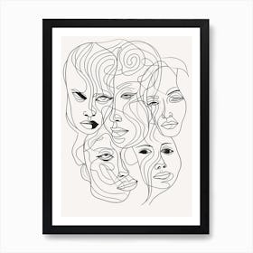 Faces In Black And White Line Art Clear 2 Art Print