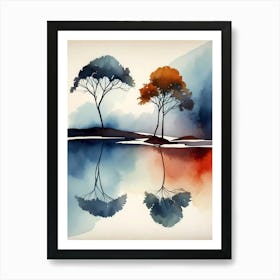 Watercolor Trees On A Lake Art Print