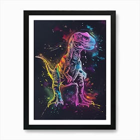 Neon Outline Dinosaur Illustration 3 Art Print