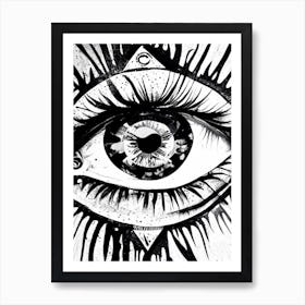 Psychedelic Eye, Symbol, Third Eye Black & White Art Print