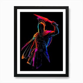 Spartan Warrior in Neon Art Print