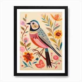 Pink Scandi Sparrow 1 Art Print