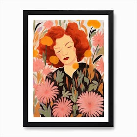 Woman With Autumnal Flowers Celosia 2 Art Print
