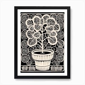 B&W Plant Illustration Chinese Money Plant 2 Art Print