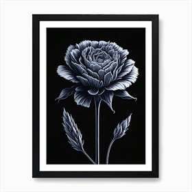 A Carnation In Black White Line Art Vertical Composition 45 Art Print