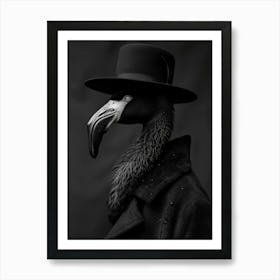 Flamingo in black clothes Art Print