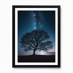 Lone Tree At Night stars in sky Art Print