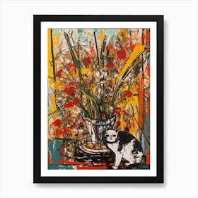 Gladoli With A Cat 2 Abstract Expressionism  Art Print
