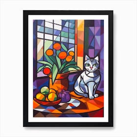Heather With A Cat 2 Cubism Picasso Style Art Print
