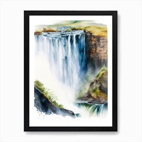 Langisjór Waterfall, Iceland Water Colour  (2) Art Print