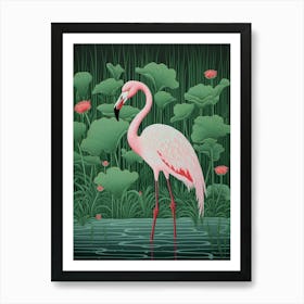 Ohara Koson Inspired Bird Painting Flamingo 2 Art Print