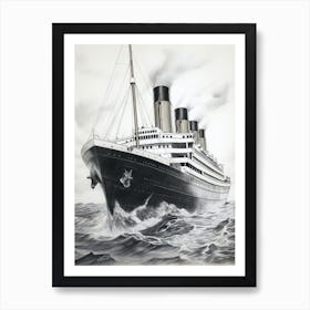 Titanic Sinking Ship Pencil Illustration 3 Art Print