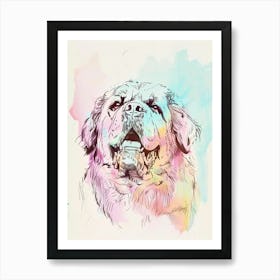 Pastel Tibetan Mastiff Dog Pastel Line Illustration  3 Art Print