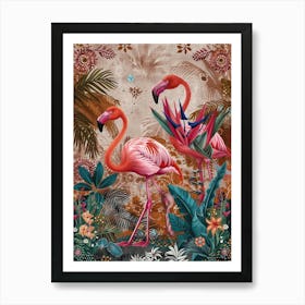 Greater Flamingo And Bird Of Paradise Boho Print 3 Art Print
