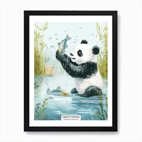 Giant Panda Catching Fish In A Tranquil Lake Poster 2 Art Print