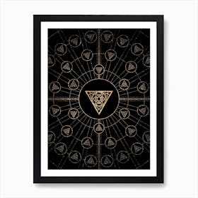 Geometric Glyph Radial Array in Glitter Gold on Black n.0385 Art Print