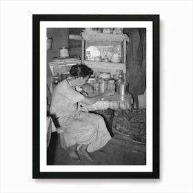 Resident Of Tin Town, Caruthersville, Missouri, Sitting At Kitchen Table By Russell Lee Art Print