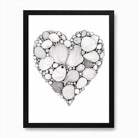 Detailed Black & White Sea Shell Heart Art Print