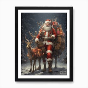 Santa Claus With Reindeer Art Print