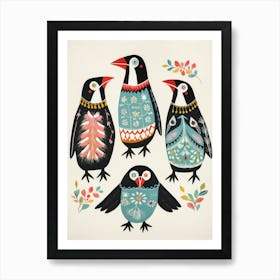 Folk Style Bird Painting Penguin 4 Art Print