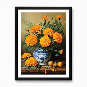Oranges In A Blue Vase 1 Art Print