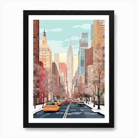 Vintage Winter Travel Illustration New York City Usa 4 Art Print