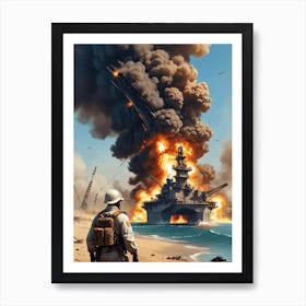 Gulf War Burning Oil Rig Art Print