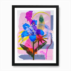 Bluebell 3 Neon Flower Collage Art Print