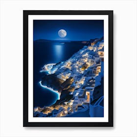 Dreamshaper V5 Oia Santorini Greece From The Sky Full Moon Ni 01 Art Print