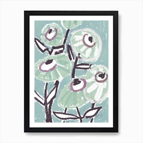 Dahlias, pastel blue Art Print