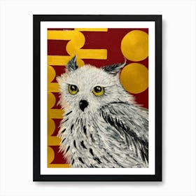 Owl on red Art Print