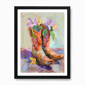 Cowboy Boots And Wildflowers Prairie Trillium Art Print