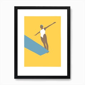 Woman on diving board in green Art Print
