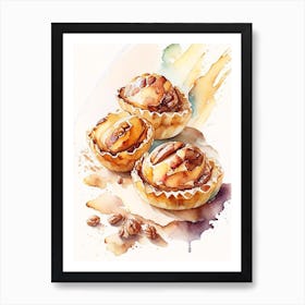 Pecan Tassies Dessert Storybook Watercolour 2 Flower Art Print