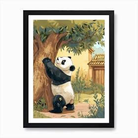 Giant Panda Scratching Its Back Against A Tree Storybook Illustration 2 Art Print