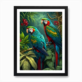 Two Parrots In The Jungle Art Print