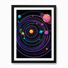 Default Neon Black Light Sgraffito Solar System 3d Illustratio 0 (5) Art Print