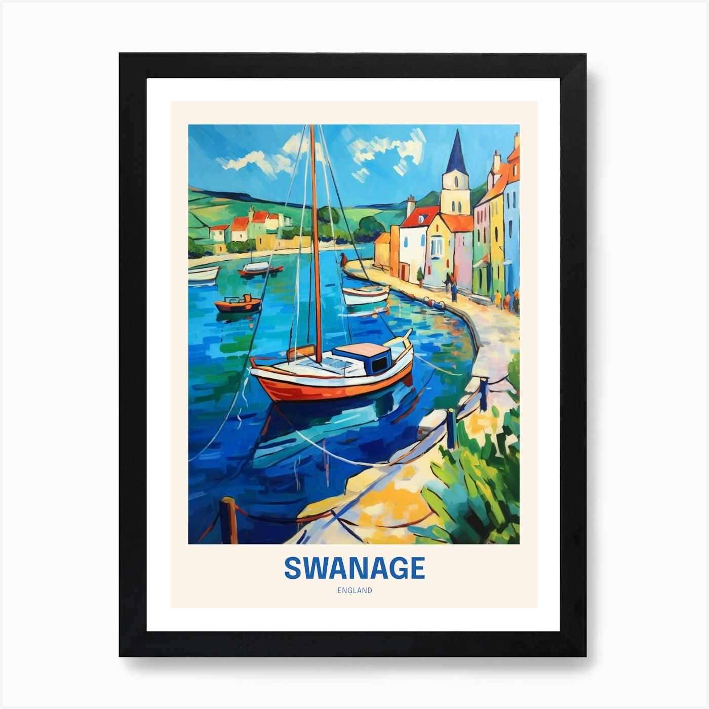 Póster de viaje Swanage England 5 Reino Unido enmarcado arte de pared póster lienzo impresión imagen - Imagen 2 de 4
