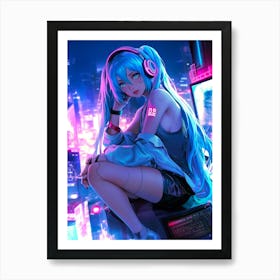 Anime Girl With Headphones 10 Art Print