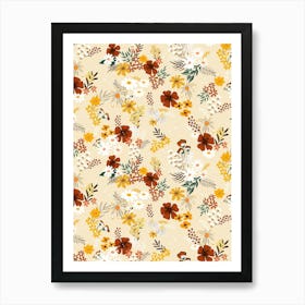 Boho Scattered Mixed Flower Bouquets on Sand Beige Art Print