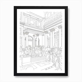 Line Art Inspired By The School Of Athence 1 Art Print
