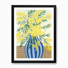 Mimosa Blue Striped Vase Painting Art Print