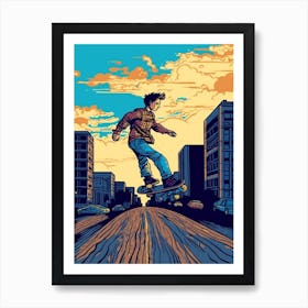 Skateboarding In San Francisco, United States Comic Style 3 Art Print