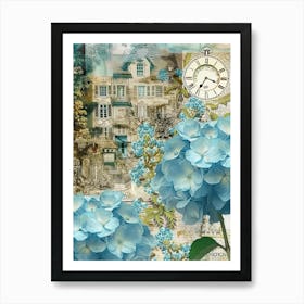 Light Blue Flowers Scrapbook Collage Cottage 4 Art Print