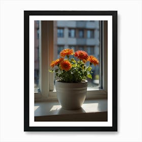 Gerbera Daisies In The Window Art Print